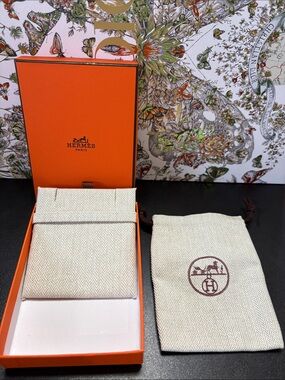 New*Hermes* 3pcs Herringbone Canvas Jewelry necklace Pouch/Dusty/Box set